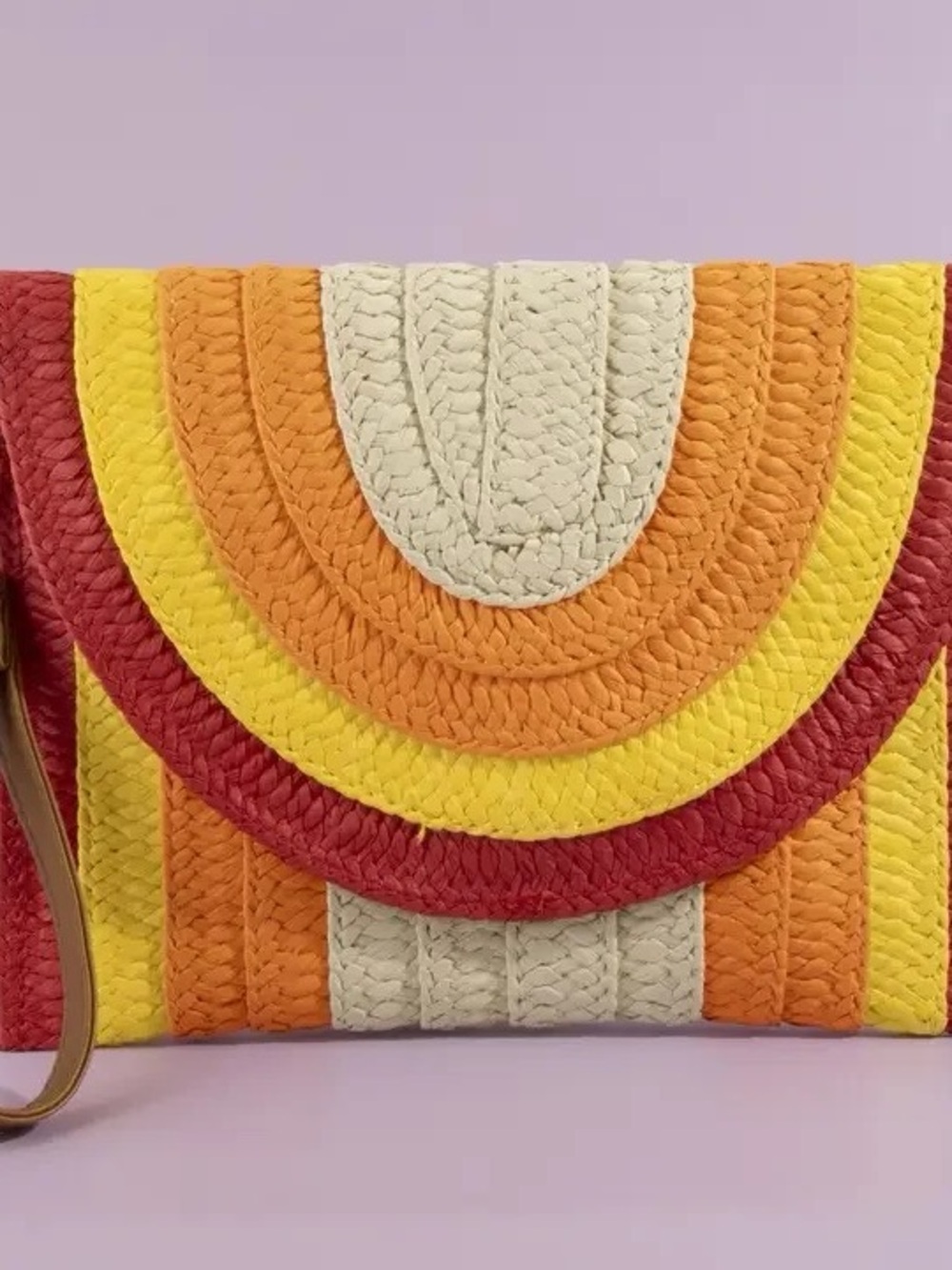 Woven Arc Pattern Wristlet Clutch - Neutral, Navy & Multicolor with shoulder str